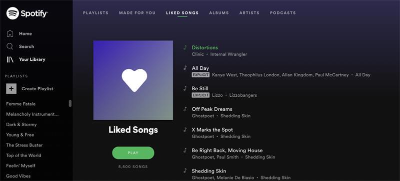 Ajouter des chansons aimées à la liste de lecture Spotify