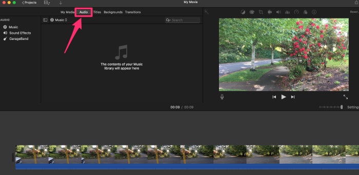 Ajouter Apple Music à iMovie dans le navigateur multimédia iMovie