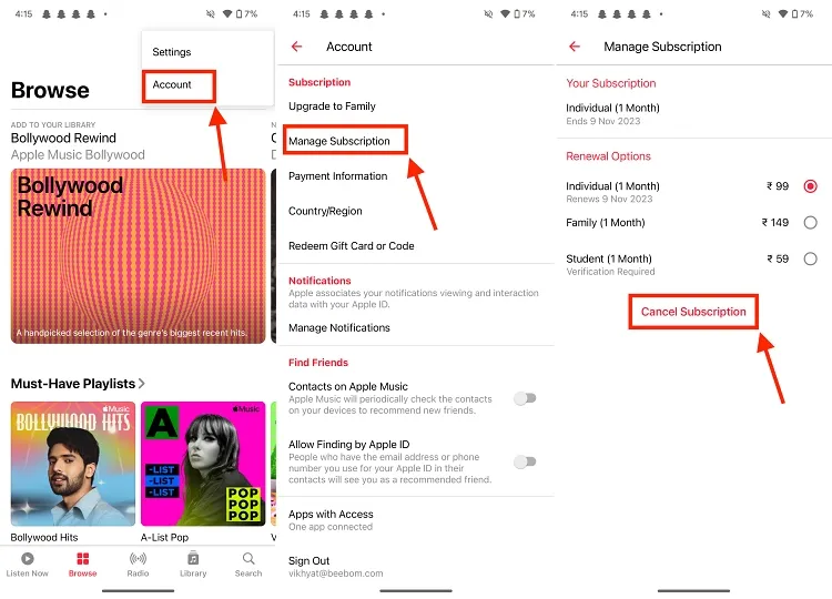 Android Sprawdź subskrypcję Apple Music