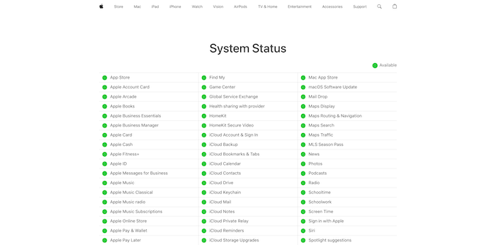 Status dos servidores de música da Apple