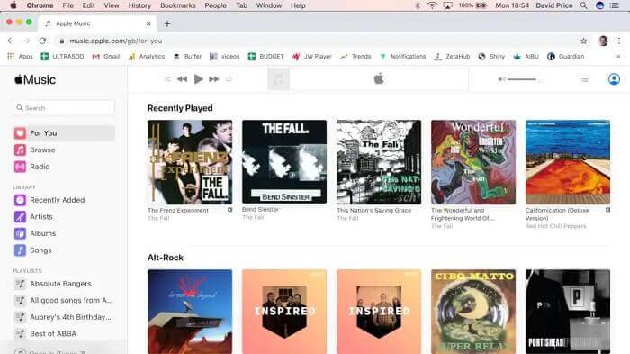 Página de inicio del reproductor web de Apple Music