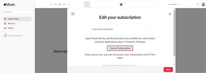Cancel Apple Music Membership Web Player