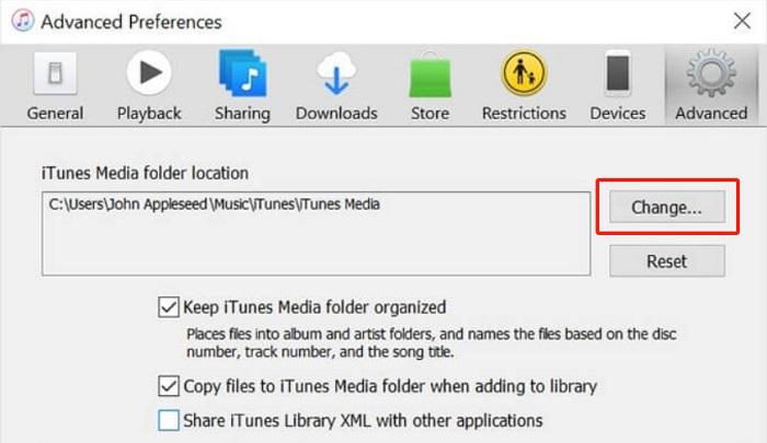 Change iTunes Media Folder Location