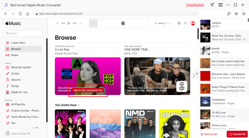 Add Apple Music Songs to Convert