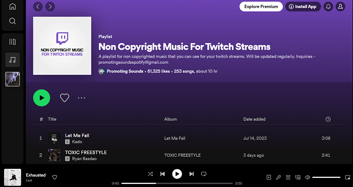 Musique libre de droits sur Spotify