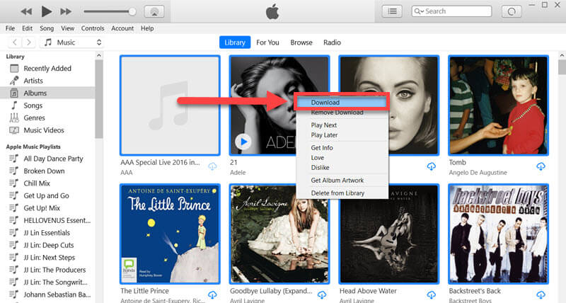 Apple Music Scarica album tramite iTunes