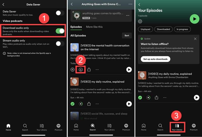 Téléchargez le podcast Spotify sur l'application mobile