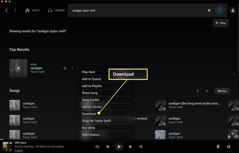 Télécharger de la musique en streaming depuis Amazon Music