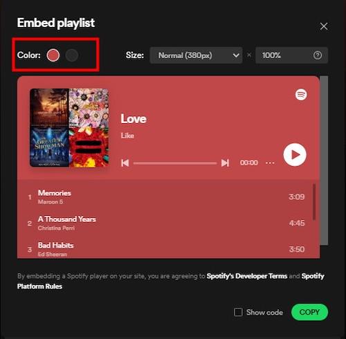 Change Color of Spotify Embed Playlist