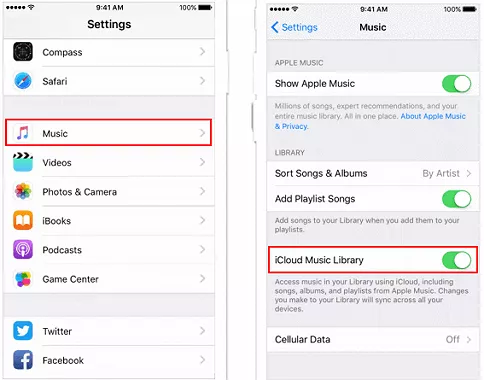 Encienda la biblioteca de música de iCloud