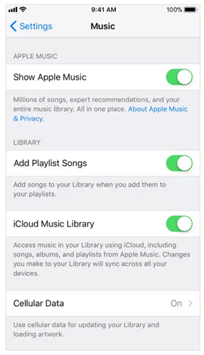 Enable iCloud Music Library on iPhone