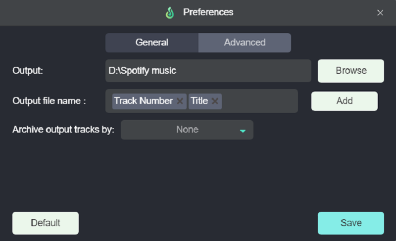 Impostazioni generali Spotify Music Converter