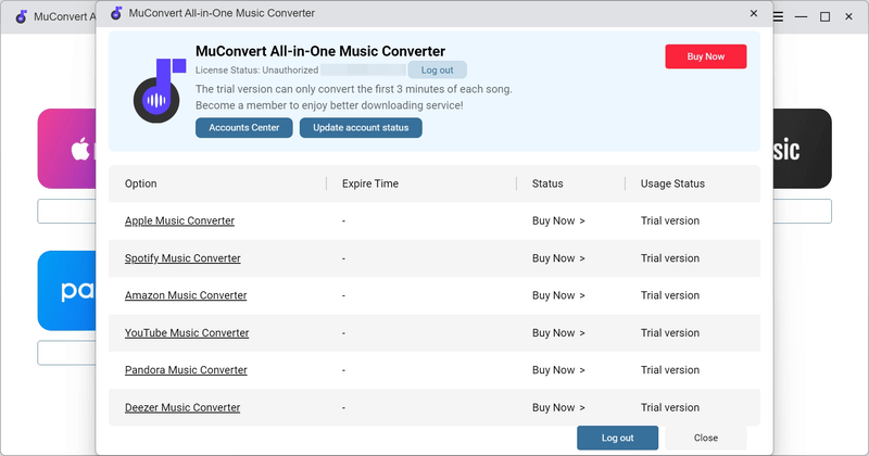 MuConvert Members' Registration Window