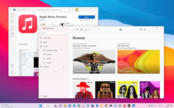 Instale o Windows de pré-visualização do Apple Music