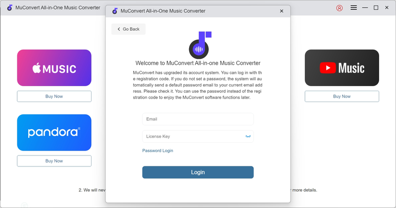 Log in to MuConvert Converter with License Code