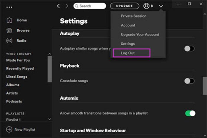 Log out of Your Spotify Account on the Desktop