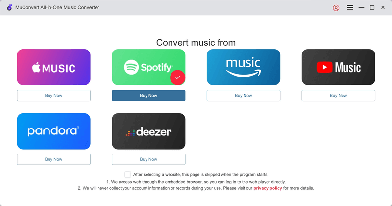  Choose Music Service and Log in