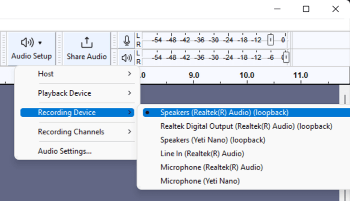 Modifica le impostazioni di registrazione in Audacity