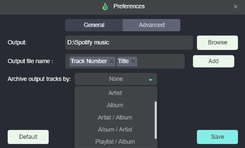 Output Tracks Archive Preset