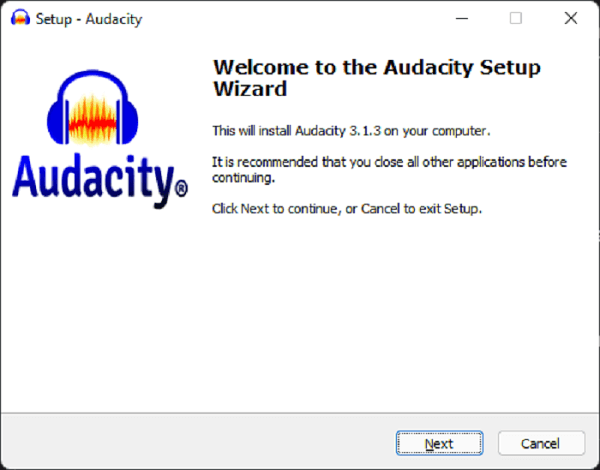 Welcome Page of Audacity