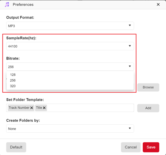 Preferences Bitrate Samplerate