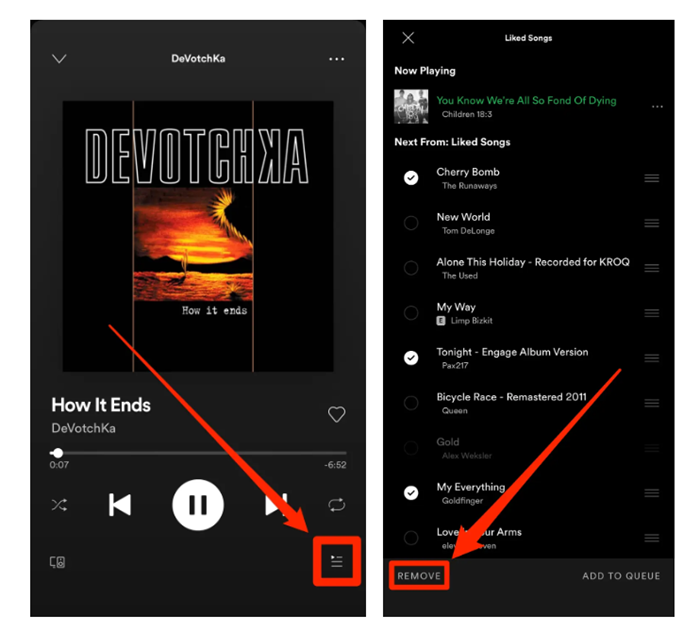 Remove Random Songs in Queue on Mobile