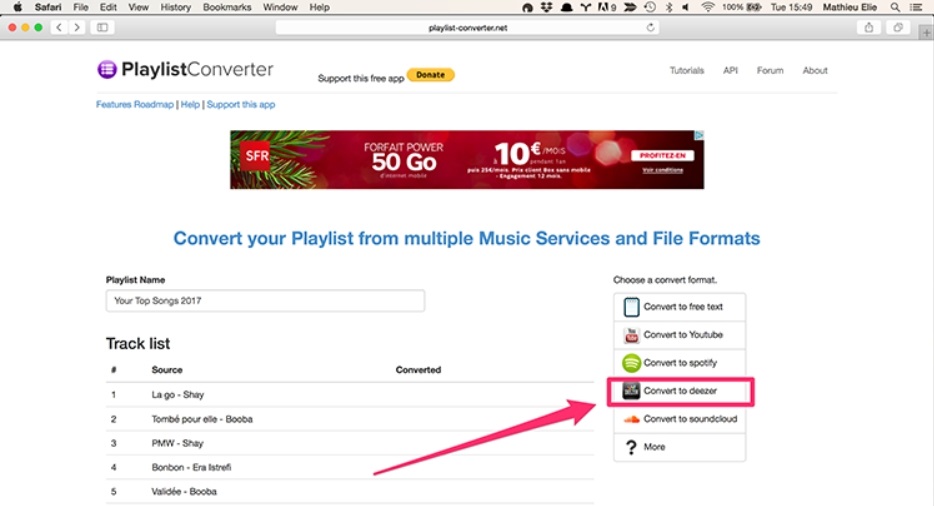 Select Deezer to Convert