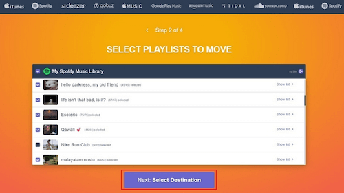 Selecione a lista de reprodução do Spotify para converter