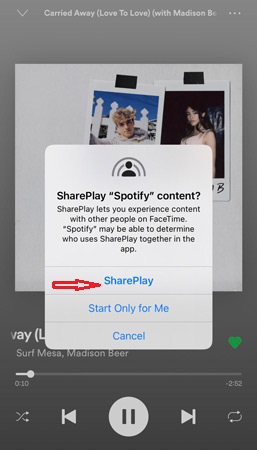 SharePlay Spotify do Facetime