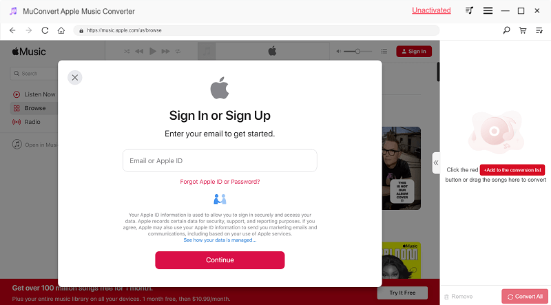 Sign into Apple Music Web Player