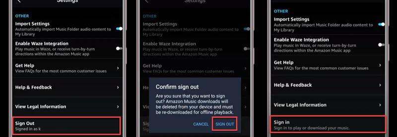 Sign Out and In Amazon Music Account