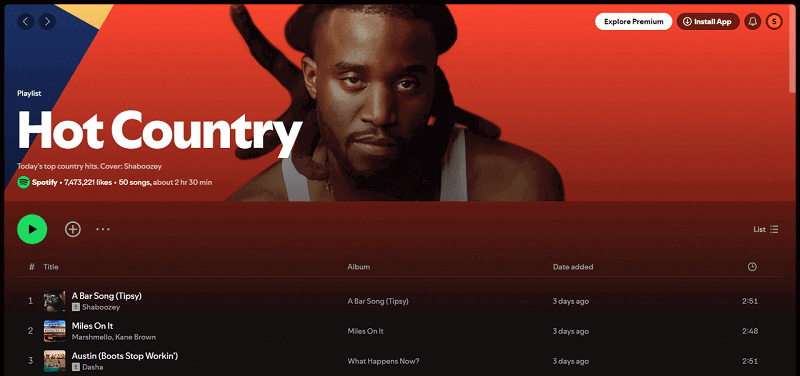 Spotify Playlist Hot Country