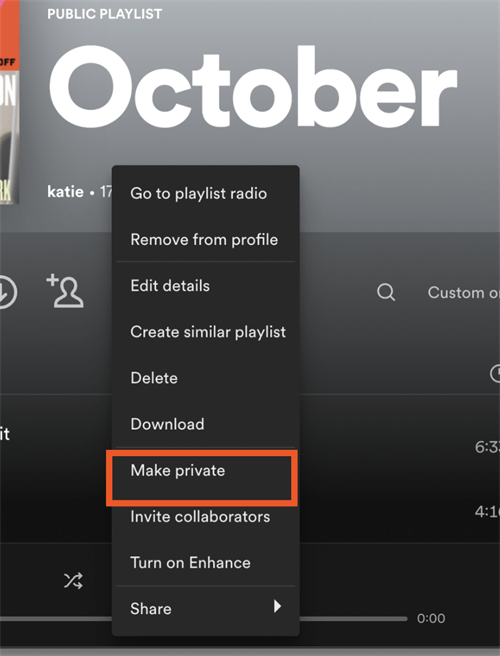 La playlist Spotify diventa privata