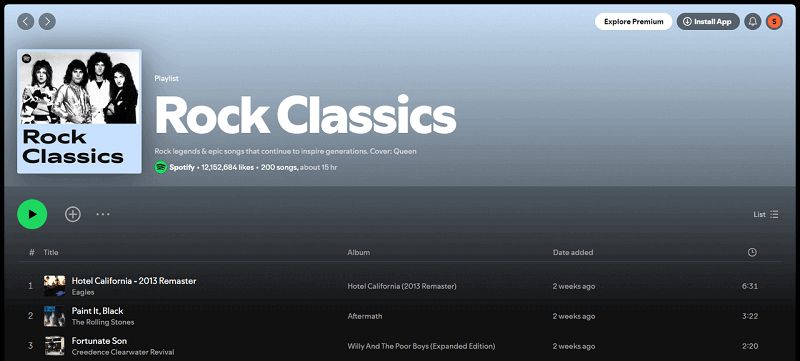 Spotify Playlist Rock Classics
