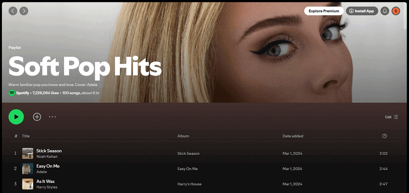 Spotify Playlist Soft Pop Hits