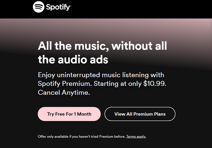 Page d'abonnement Spotify Premium