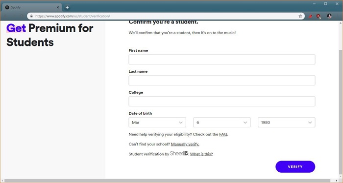 Spotify Student Discount Verification