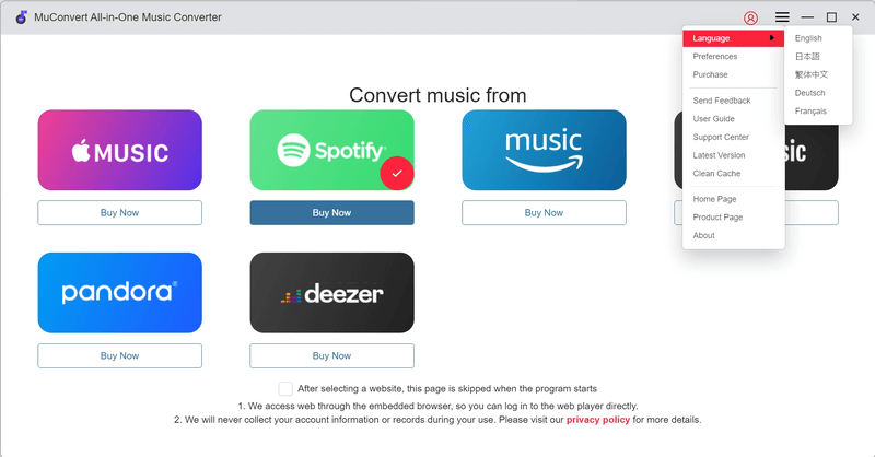 Change Display Language for MuConvert