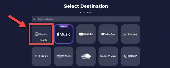 Select Spotify as Destination