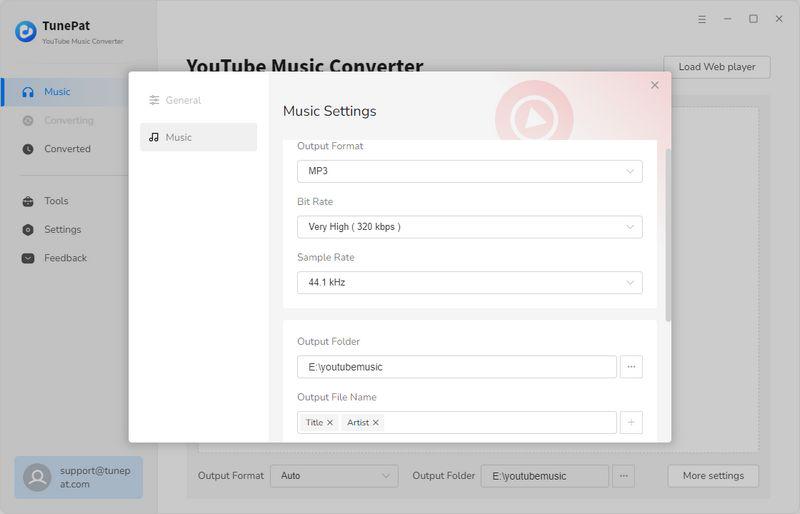 TunePat YouTube Music Converter’s Output Settings