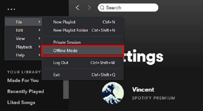 Abilita la modalità offline per trovare i download di Spotify