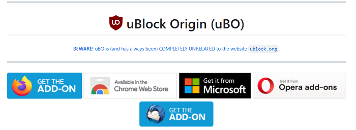 Extension Chrome d'origine UBlock
