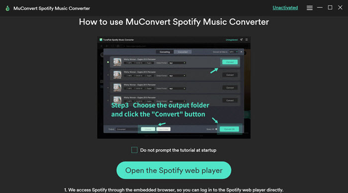 Pagina di benvenuto del convertitore MuConvert Spotify